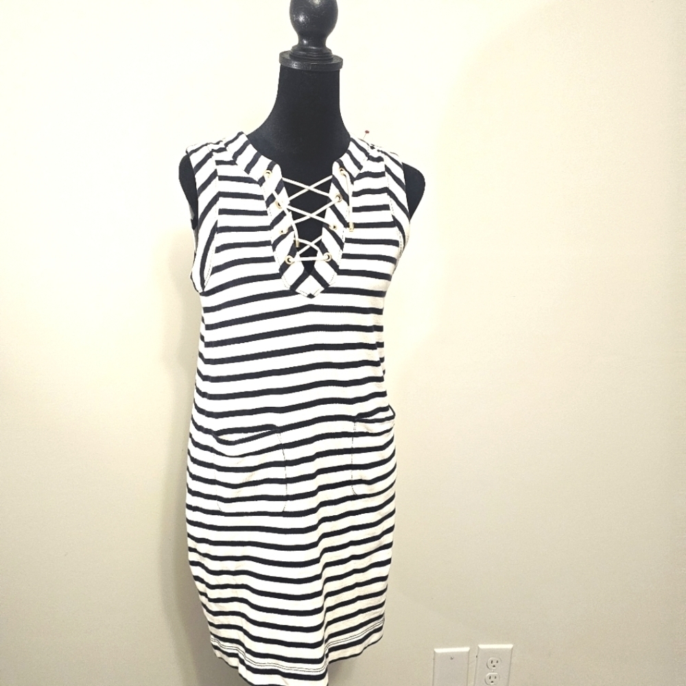 Kate Spade Breton Striped Black and White Cotton Sleeveless Dress Size XS {Bx22
